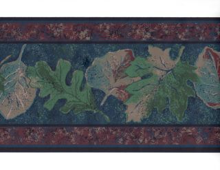 Blue Green Burgundy Taupe Loose Leaf Leaves Wall Paper Border