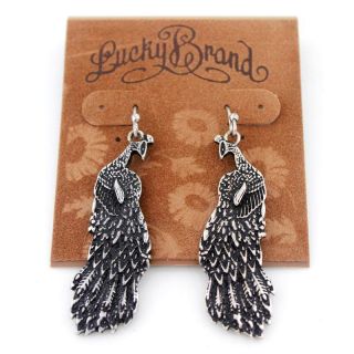 Lucky Brand Vintage Silver Tone Peacock Drop Dangle Earrings