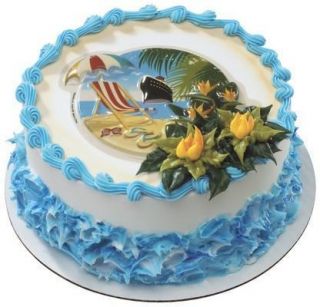 Surf Board Hibiscus Luau Party Cake Topper