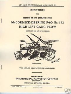 McCormick Deering P O 172 Gang Plow Manual Horse Drawn International