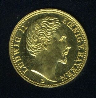 Germany Bavaria 5 Marks 1877D Ludwig II Restrike Gold Coin as Shown