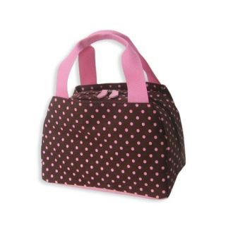 Brown Pink Polka Dot Insulated Lunch Box Snack Bag Tote