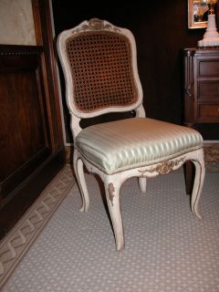 19th C. Louis XV Style Painted Side Chair w/ Scalamandre Silk Stripe
