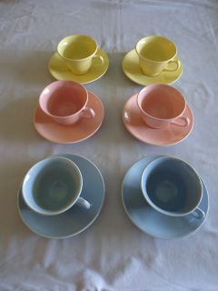 Luray Pastels TS T Cups Saucers Lot of 6 Pink Blue Yellow