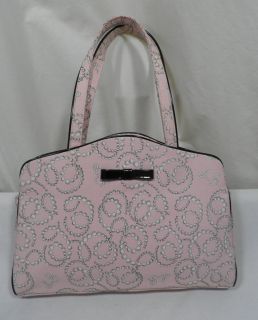 LuLu Guinness Pink Fabric Handbag Satchel with Black Bow   Very Nice