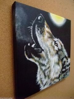 Wolf Howling Moon Wolves Canis Lupus Gray Original Painting Art
