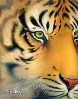 Original Oil Painting Tiger Eyes Big Cat Kitty Animal Face Jungle Lusk