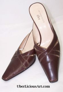 Anne Klein iFlex Comfort Leather Slides Heels Ex Cond Classic Styling