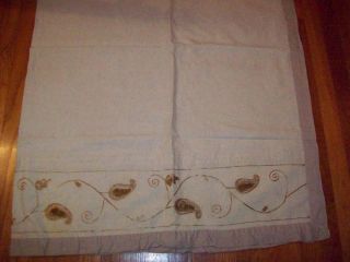 Beige Fabric Shower Curtain Embroidered Top Bottom