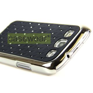 LUXMO BLACK CHROME DELUXE BLING GEM CASE COVER FOR SAMSUNG GALAXY S 3