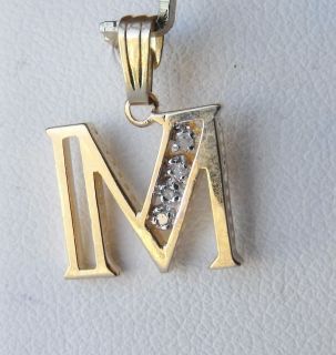 14k Yellow Gold Diamond Letter M Charm Pendant 1 1gr