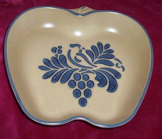 Folk Art Baker Apple Shaped Dish Bowl Serving Bird Design