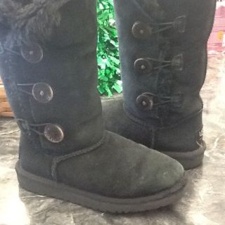UGG Boots Auth Bailey Button Classic Tall Kids Black Color Sz 13
