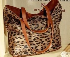 Brown Animal Print Reversible Leather Tote bag Shopper Handbag Inner