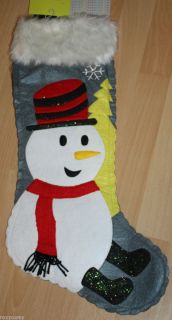 Holiday Christmas  Gray Snowman Stocking Made with Felt 22 Inch