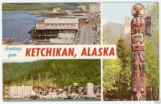 Native Eskimo Totem Pole AK Alaska Old Photo Postcard