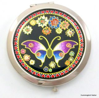 Steel Purse Compact Makeup Mirror New Butterfly Design