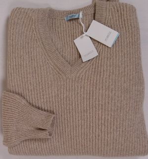 Malo Sweater $1295 Brown 100 Cashmere 8 Ply Blanket Knit V Neck Jumper