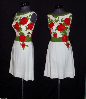 Red Rose Cotton Pique Linen Dress as Seen on Mad Men Size Small