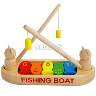 New Children Wooden Fishing Boat Magnetic Rods & Fish, Toy