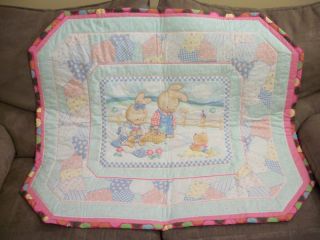 New Bunny Polka Dot Baby Quilt Blanket Nursery Gift
