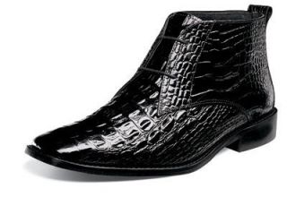 Stacy Adams Mens Mancuso Black Crocodile Print Leather Lace Up Boot