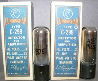 NOS Cunningham C 299 UV 199 Short Pin Radio Vacuum Tubes Boxes