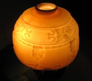 Vtg Ornate Embossed Glass Peach Gas Floor Table Torchier Lamp Light