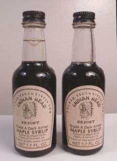Two 1970s Maple Syrup Bottles Indian Head Resort Vermont