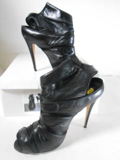 Manolo Blahnik Blk Satin Black Leather Peet Toe Booties Sz 40 NWB $