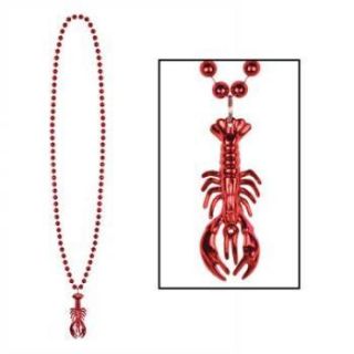 Mardi Gras Beads w Crawfish Medallion 3 per Pack