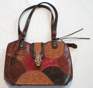 Marc Chantal Patchwork Leather Purse Handbag Red brown Vintage