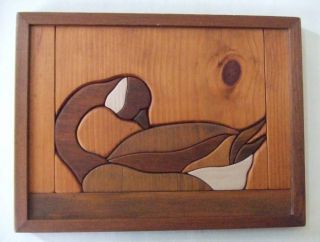 GOOSE Inlaid Wood Picture Bandsaw Art George L Marion 1987