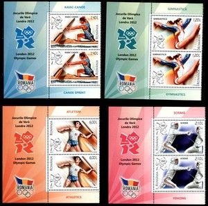  ROMANIA 2012 LONDON 2012 OLYMPIC GAMES 4 STAMPS OF 2 FULL SETS MARGE