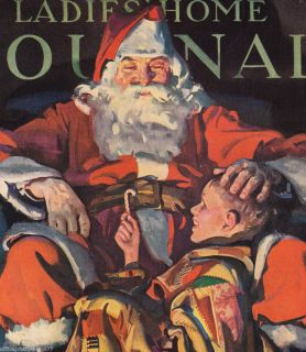 Santa Claus w Young Boy in Patchwork Quilt Vintage 1930 Matted Picture