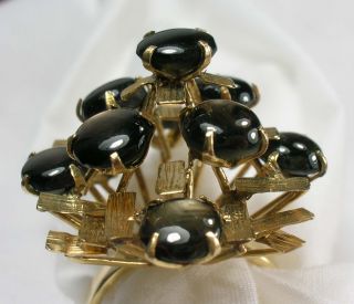 14k Gold Star Black Sapphires Cocktail Ring Vintage Estate Jewelry
