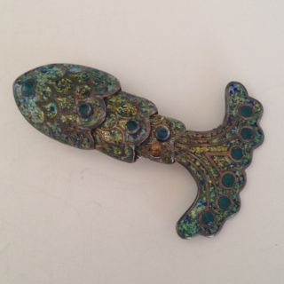 AUTHENTIC Margot De Taxco Green Enamel Fish Pin Vintage Mexico