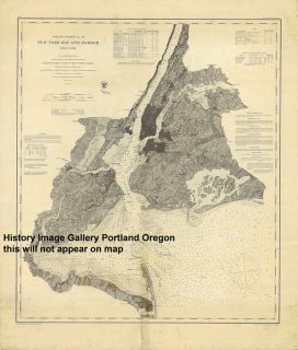 1866 Large Nautical Map New York Bay Harbor Manhattan