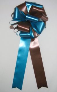 10 Turquoise Chocolate Brown Pew Bows Fall Wedding Decorations Ribbon