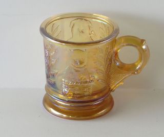 Vintage Marigold Carnival Glass Childs Cup with Dog Cat