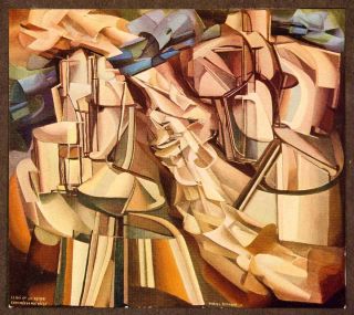 1914 Print King Queen Marcel Duchamp Chess Cubism Geometric Abstract