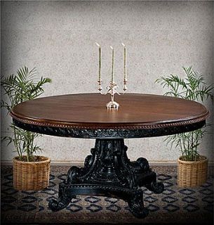 72 antique Black Pedestal Dining Breakfast Table Mahogany Top Martelle