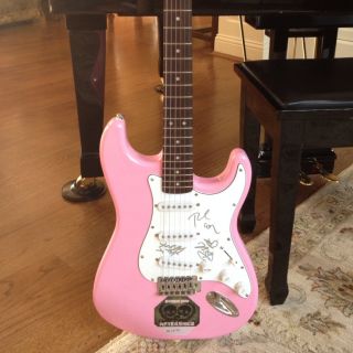 New Pink Autographed Green Day Fender Electric Guitar