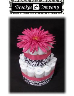 Custom Modern 2 tier Diaper Cake girl flower pink baby shower unique