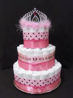 Pretty Pink Princess Modern 3 tier Diaper Cake baby shower unique