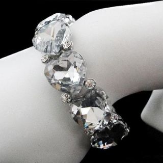 Wedding Love Heart Stretch Bracelet w Rhinestone Crystal