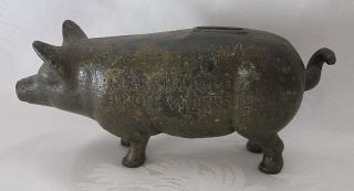 Cast Iron Advertising Pig Piggy Bank Marshfield Ironworks