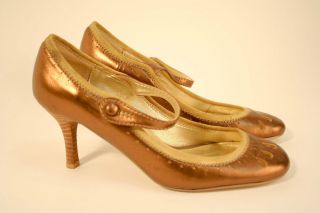 Rebecca Taylor Gold Metallic Mary Jane Heels Size 7