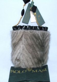 Paolo Masi Silver Genuine Mink Fur Hobo Bag Italy New