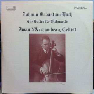 Bach Six Solo Cello Suites 3 LP VG ORS 78319 321 Orion Master